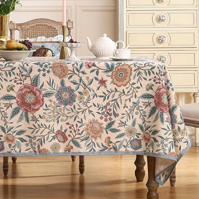 Designer Vintage Linen Rectangle Tablecloth,William Morris Floral Table Cloth with Colorful Pattern,Decor Table Cover for Kitchen,Dining,Thanksgiving,Christmas,55"*79"-Flowershadow a