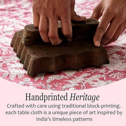 CPC Cotton Tablecloth 80x120 Inch Rectangle Indian Block Print Tablecloth- Pink Washable Wedding Table Cover for Thanksgiving/Christmas- Pink Coral