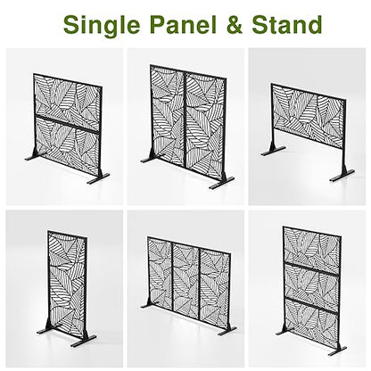Casaphoria 72" H x 47" W Metal Outdoor Privacy Screen, Freestanding Decorative Divider for Patio, Deck, Balcony, and Garden with Stable Base, Black Bamboo Leaves