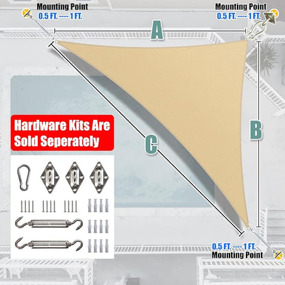 Amgo Custom Size 6' x 10' x 11.7' Beige Right Triangle Sun Shade Sail UPF50+ - Image 6