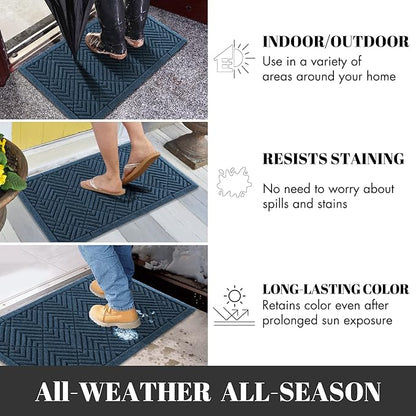 Yimobra Door Mats Outdoor 29.5x17, All-Season Waterproof Outdoor Mats for Front Door Entrance with Drainage Holes, Heavy Duty Non-Slip Doormat for Garage Patio Entryway Indoor, Blue