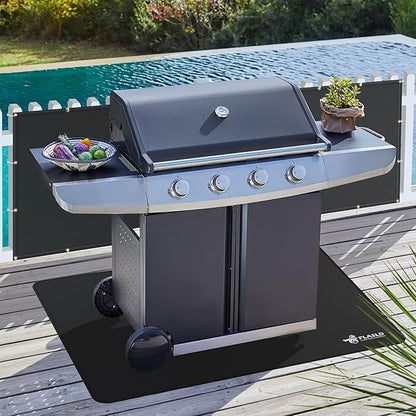 FLASLD Outdoor Under Grill BBQ Floor Mat 32 x 60 inches - Fireproof and Waterproof Protector for Decks & Patios, Reusable and Easy to Clean, Black