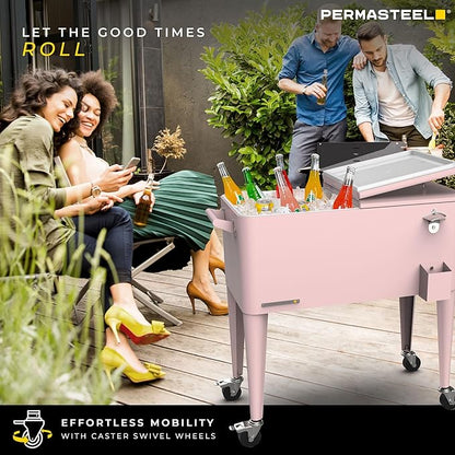 Permasteel 80 Quart Party Cooler, Rolling Ice Chest with Wheels and Handles for Indoor Outdoor Patio