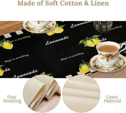 Lemon Table Runner,White Black Buffalo Plaid Watercolor Summer Fruit Print Table Runner for Kitchen Dining Table Indoor Outdoor Home Party Decor 13x90in