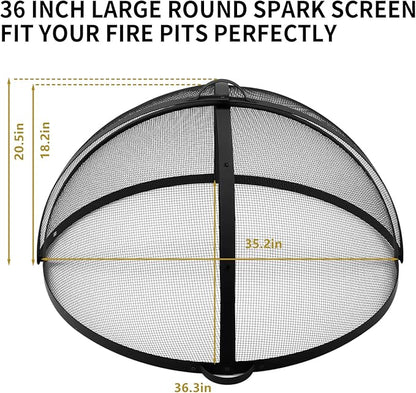 Outdoor Fire Pit Spark Screen Cover Accessory, 36In Patio Round Easy-Opening Fire Mesh Screen Guard, Heavy Duty Steel Firepit Ember Lid with Hinge