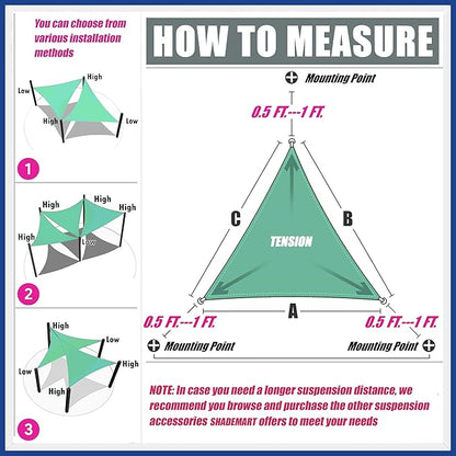5' x 5' x 5' Grey Sun Shade Sail UPF50 Triangle SMTAPT12 Canopy Fabric Cloth - Image 6