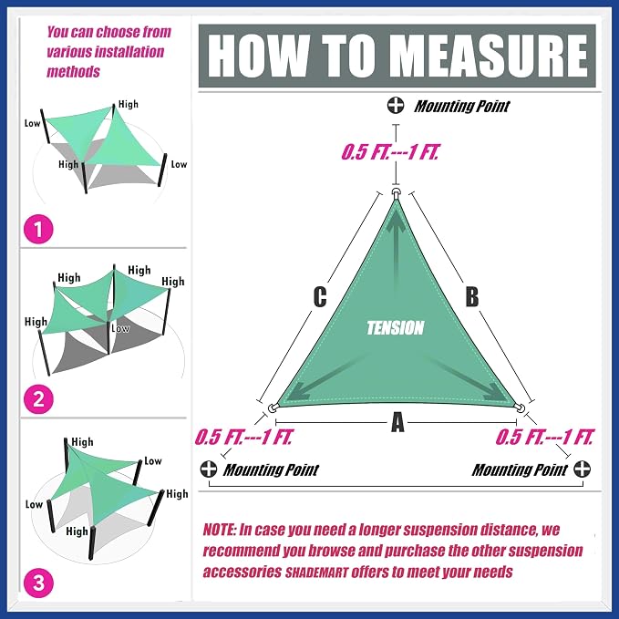 16' x 19' x 24.8' Blue Sun Shade Sail UPF50 Right Triangle SMTAPT12 Canopy - Image 6