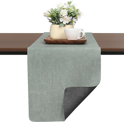 Table Runners 94 Inches Long, Dual-Sided Faux Leather Farmhouse Table Runner Waterproof Heatproof Non-Slip for Living Room Party Home Decor Holiday Decorations(Gray Sage Green, 12 x 94 Inch)