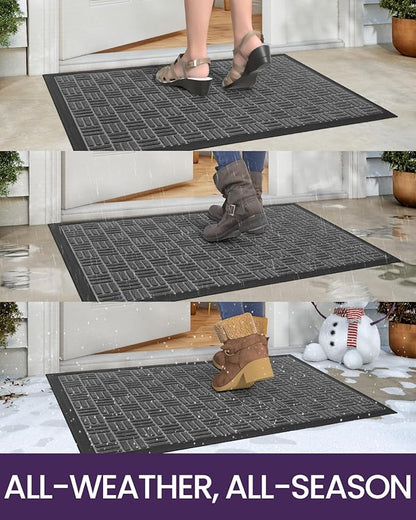 DEXI Front Door Mat Outside Entrance, 4x6 ft Large Rubber Entry Doormat Heavy Duty, Welcome Mats Non Slip for Inside House Floor Entryway Double Doors Exterior Patio, Maze Grey