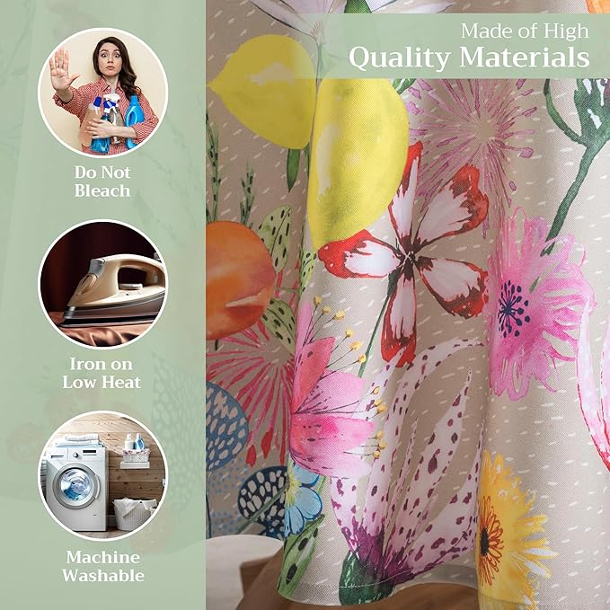 Maison d' Hermine Table Cloth Round Table 100% Cotton 69 Inches Tablecloth Reusable Decorative Everyday Use for Dining Room, Farmhouse, Home Party, Festive & Wedding Spring Summer - Jardin D'Ete - Fog