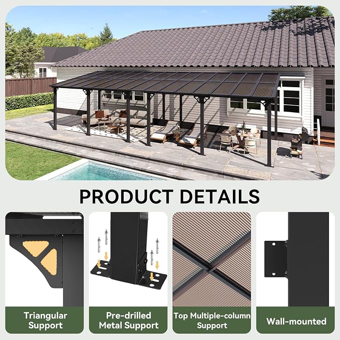 Aoxun 10’x30’ Gazebo with Aluminum Frame & Polycarbonate Panel, Outdoor Patio - Image 3