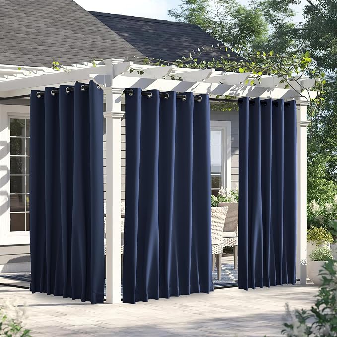 NICETOWN Weighted Curtains for Patio Waterproof W66xL84 Navy 2 Panels | Gazebo by NICETOWN