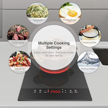 VBGK Electric Cooktop,110V Electric Stove Top,Single Burner Electric Cooktop LED Touch Control,9 Power Levels, Kids Lock &Timer,Overheat Protection,2000W Portable Burner