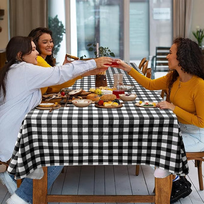 Nasitos 2 Pack Rectangle Vinyl Table Cloth with Flannel Backing 60x120 Inch-Waterproof Outdoor Picnic Tablecloth Checkered, Wipeable Plastic Black and White Table Cover for Dinner Party, Kitchen