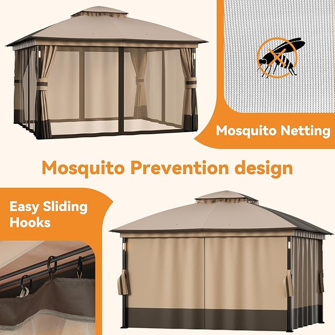 Patio Gazebo 11'x13' with LED Lights & Bluetooth Speaker, Heavy Duty Outdoor - Image 7