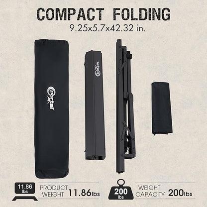 PORTAL Folding Outdoor Camping Table with Adjustable Height, Aluminum Roll-Up Top and Carry Bag, Big Large Portable Tables for Picnic, BBQ and Tailgating, Dark Gray