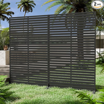 Privacy Fence Screen with Stand 6 Panel 72" H×47" W HDPE Decorative Panels with Steel Poles and Stand, Air Conditioner Fence Panels, Privacy Screen for Outdoor Backyard, Balcony, Pool