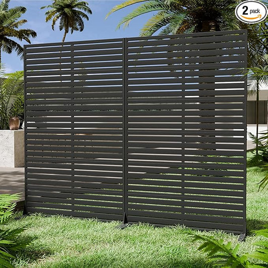Privacy Fence Screen with Stand 6 Panel 72" H×47" W HDPE Decorative Panels with Steel Poles and Stand, Air Conditioner Fence Panels, Privacy Screen for Outdoor Backyard, Balcony, Pool