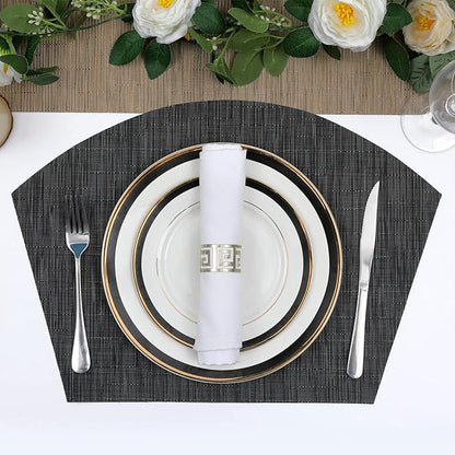 SHACOS Large Size Wedge Placemats with Centerpiece Round Mat Set of 5 Round Table Place Mats Washable Dining Table Placemats Reversible Durable, Black Gray