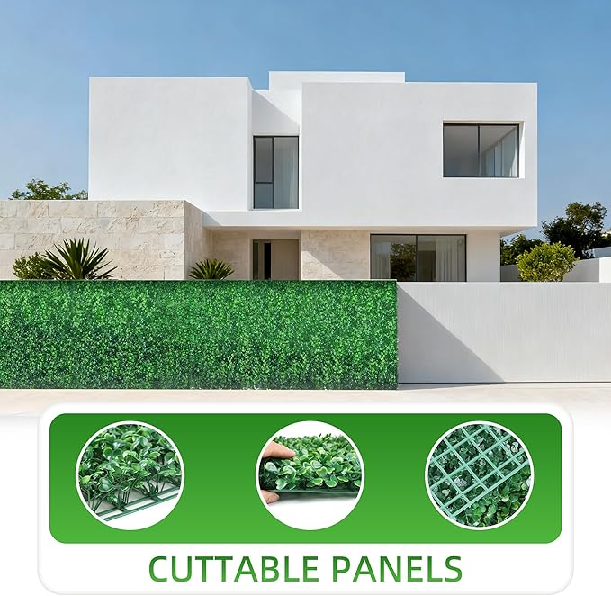24x16 Inch Artificial Boxwood Panels (24-Pack) - UV Protected Faux Grass Wall Mats for Outdoor Fence Cover, Garden Privacy Screen, Indoor Wall Decor, and Wedding Backdrops