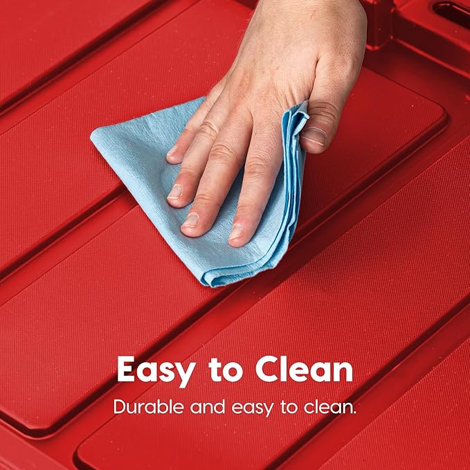 IRIS USA 4-Pack 27 Gallon Storage Bins with Lids |Made in USA| Heavy Duty Plastic Tote Containers for Truckbed Tool Box Organization, Large - Red