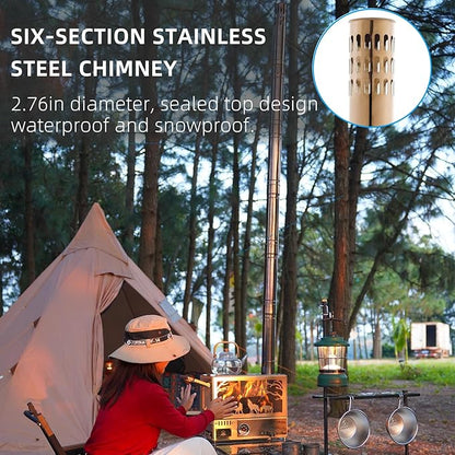 Heavy Duty M8 Wood Burning Stove with Oven, 2100 Cu In Large Firebox,4 Air Inlets, Stainless Steel, Foldable Base & Ash Drawer, 6-Piece Chimney Pipe Kit for Outdoor Cooking, Camping, Off-Grid
