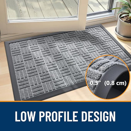 OLANLY Front Door Mat Outside Entrance 59x23, Absorbent, Heavy Duty Sturdy Natural Rubber Doormat Indoor Outdoor, Non-Slip, Stain and Fade Resistant, Low Profile Floor Mat for Entryway, Charcoal Gray