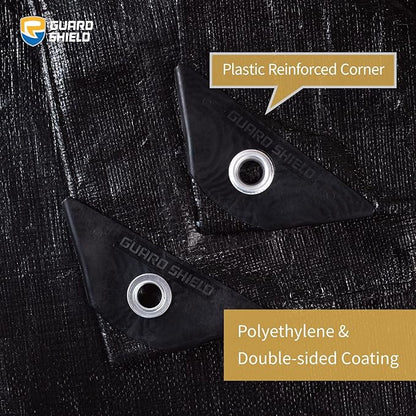 GUARD SHIELD Tarps Heavy Duty Waterproof 30x30 Feet Black Poly Tarp Cover Outdoor Thick UV Resistant Tarpaulin with Grommets 10mil