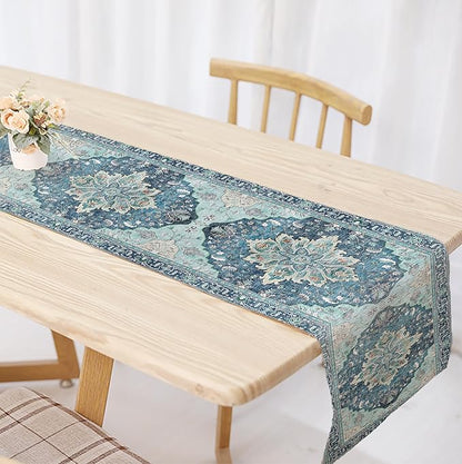 OYIMUA Boho Floral Pattern Summer Table Runner 72 Inches Long Teal and Blue Runners for Tables Rustic Spring Fall Decorations for Home Indoor and Outdoor Party Decor