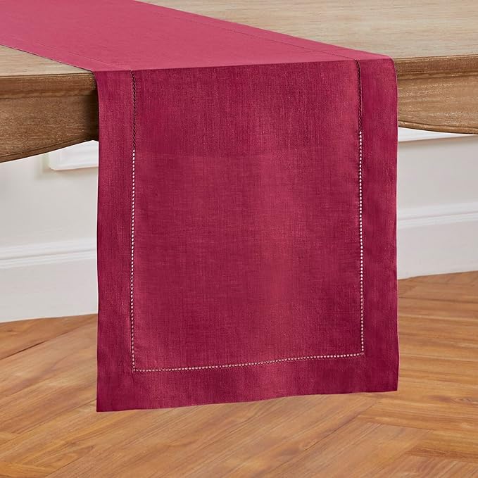 Solino Home Linen Table Runner 36 Inches - 100% Pure Linen Beet Hemstitch Table Runner 14 x 36 Inch Ideal for Dresser and Coffee Tables - Valentines, Easter, Winter - Classic Hemstitch