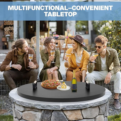 Fire Pit Lid Round 36", Heat Resistant Metal Firepit Cover with 2 Wooden Handles for Round Patio Fire Pit, Compatible for Firepits Inside Dia Up to 34"
