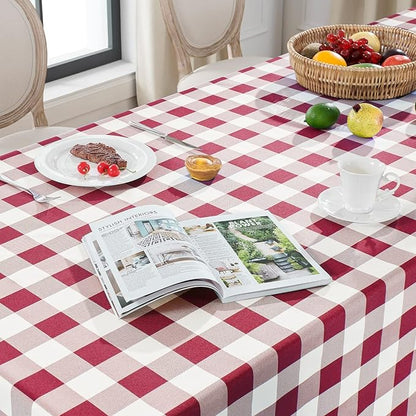 Softalker Gingham Checkered Tablecloth Rectangle - Outdoor Waterproof Buffalo Plaid Table Cloth, Stain Resistant Washable Table Cover for Picnic, Camping, Dining - Burgundy and White, 54 x 78 Inch