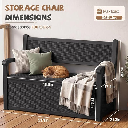EFU Outdoor Bench Storage Deck Box, 100 Gallon Waterproof Wicker | Patio - Image 3