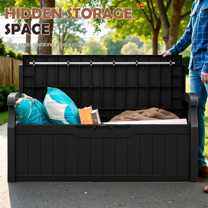 JUMMICO 80 Gallon Resin Outdoor Storage Bench Waterproof, Deck Box | Large Deck - Image 6