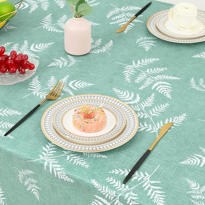 misaya Rectangle Waterproof Vinyl Table Cloth, Wipeable Tablecloth with Flannel Backing, Plastic Table Cover for Dinner, Picnic, Indoor and Outdoor (Light Green Leaves, 60" x 84")
