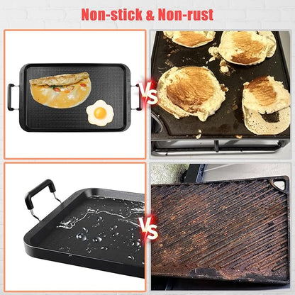 Vayepro Stove Top Griddle, 22 Inch 2 Burner Large Grill Pan for Stove Top, Non-Stick Aluminum with Handles, Indoor Outdoor Cooking/Camping