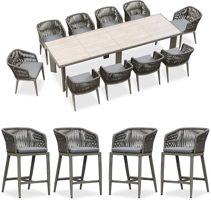 PURPLE LEAF 11 Pieces Outdoor Dining Table and Chairs Set Patio Dining Set Aluminum Wicker Rattan Patio Furniture Set for Lawn Garden Backyard Grey with Counter Stools