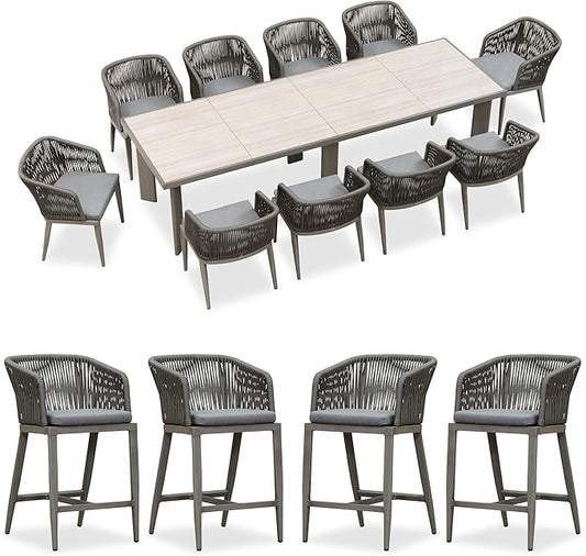 PURPLE LEAF 11 Pieces Outdoor Dining Table and Chairs Set Patio Dining Set Aluminum Wicker Rattan Patio Furniture Set for Lawn Garden Backyard Grey with Counter Stools