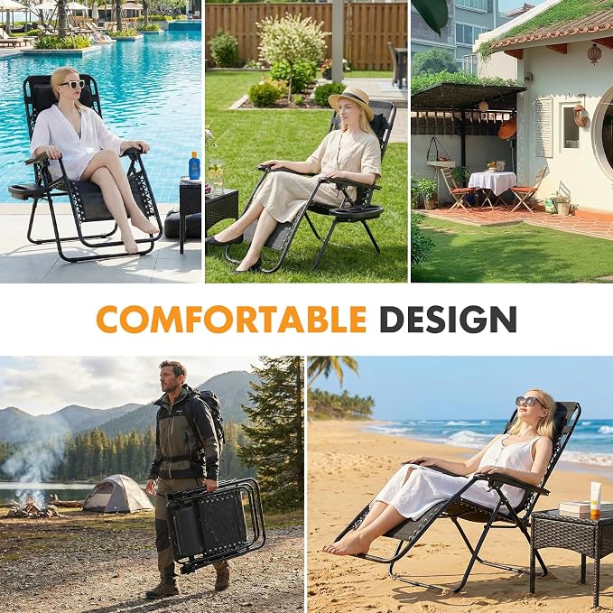 NEWBULIG Zero Gravity Chairs Set of 2, Lounge Chair Folding Portable Adjustable - Image 8