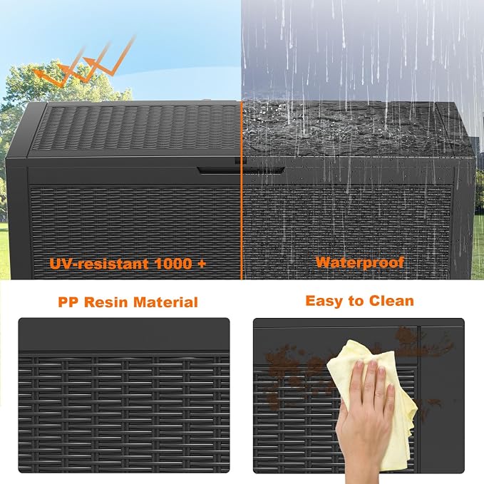 PatioZen 120 Gallon Deck Box Outdoor, Weatherproof Resin Patio Storage Box - Image 6