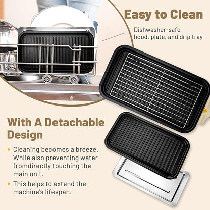 Pukomc Electric Indoor Grill,2 in 1 Indoor Grills for Kitchen with Grill Net & Non-Stick Cooking Removable Plate, Temperature Control, Dishwasher Safe, 1800W Large Smokeless Griddle