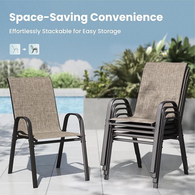 PHI VILLA Outdoor Stackable Dining Chair Set of 6, Textilene Mesh & Metal | - Image 3