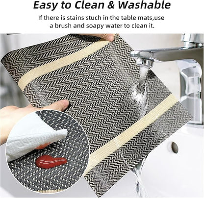 Modern Placemats Set of 8-Durable PVC Table placemats,Vinyl Woven Place Mats for Dining Table Heat Resistant Non-Slip Washable Indoor/Outdoor Table Mats (Brown)