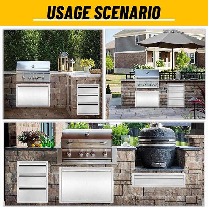 Outdoor Kitchen Single Drawer with Paper Towel Holder Combo Works with Your Grilling or Prep Zones Flush Mount for Outdoor Kitchen Island, 17" W x 21" H x 21" D