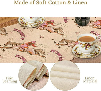 Western Cowboy Table Runner,Vintage Country Cowboy Horse Desert Print Table Runner for Farmhouse Kitchen Dining Table Holiday Home Party Decor 13x90in