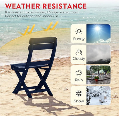 Costaelm Paradise 3-Piece Outdoor HDPE Folding Patio Bistro Table and Chairs, Navy Blue