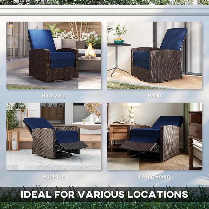 Outsunny Outdoor Wicker Swivel Recliner Chair, - Image 7