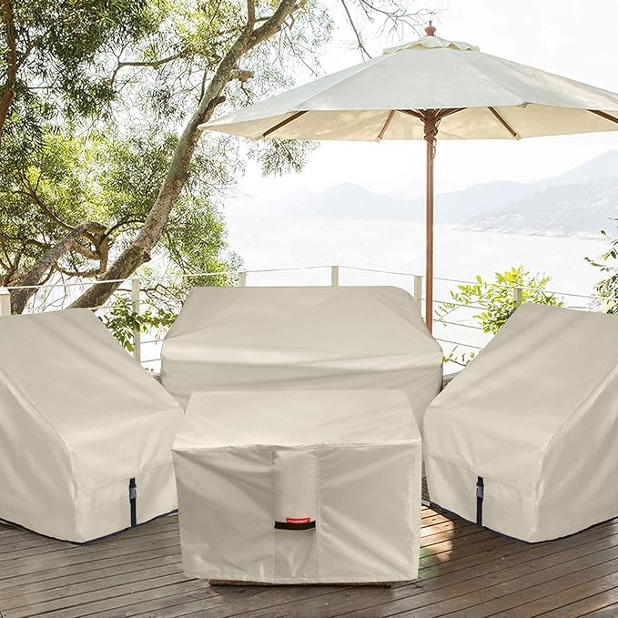 Porch Shield Fire Pit Cover - Waterproof 600D Heavy Duty Fade Resistant Square Patio Fire Pit Table Cover Beige - 44 x 44 inch