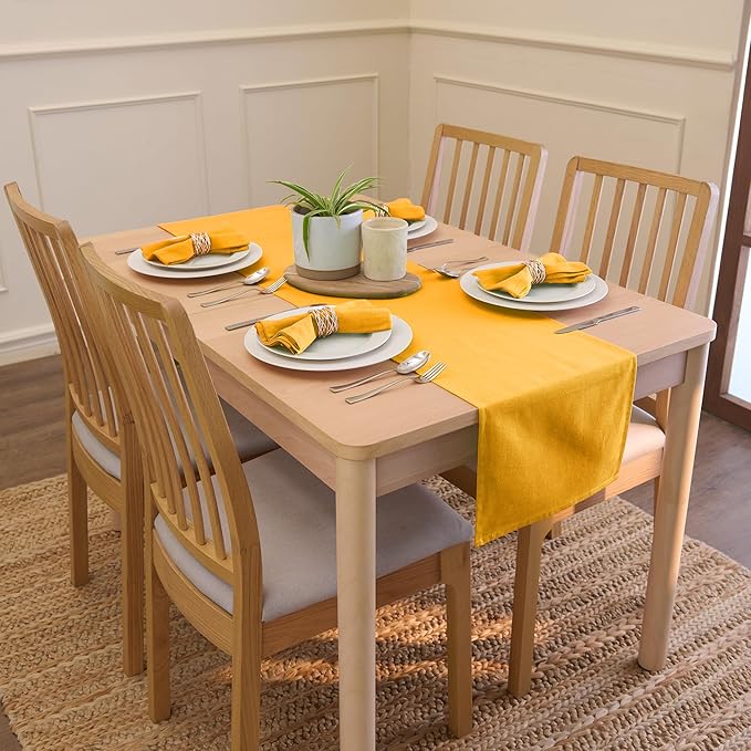 Encasa XO Table Runner 13"x48" Long | Cotton Canvas Fabric | Mango Solid Color | Machine Washable & Durable