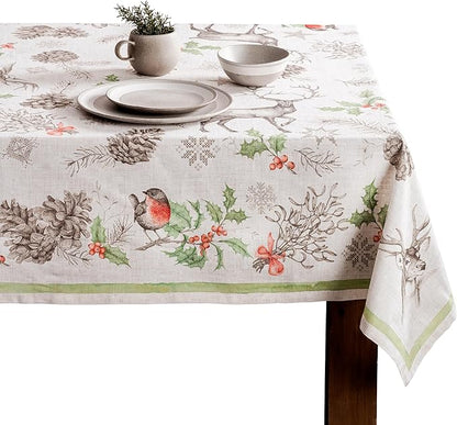 Maison d' Hermine Table Cloth Square Table 100% Cotton 54 x 54 Inches Fall Tablecloth Reusable Everyday Use for Thanksgiving Christmas Decorations Dining Farmhouse Party (Christmas Dew)